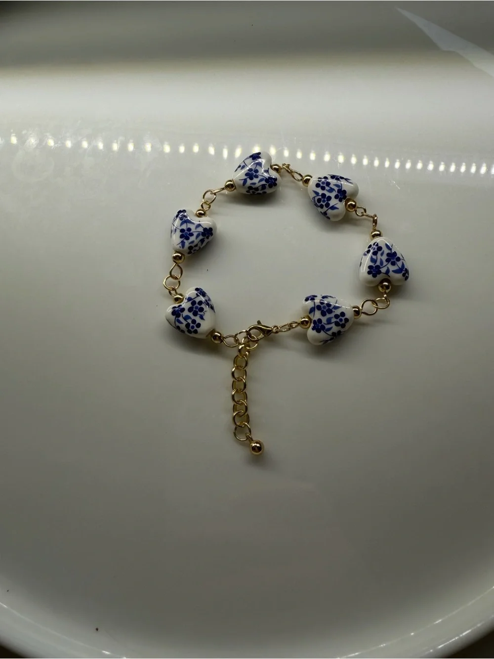 Vintage inspired  Porcelain Heart Bracelet  Floral Ceramic Charm Jewelry